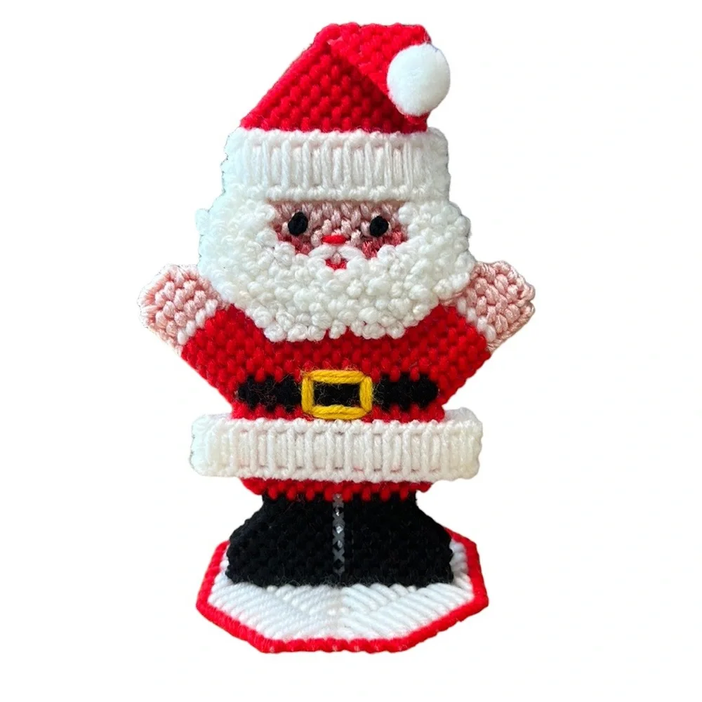 Vintage Christmas Santa & Mrs. Santa Claus Needlepoint Standing Figures Presents